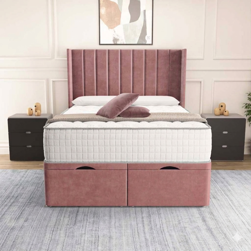 Sofia Ottoman Divan Bed - Pink Plush Velvet
