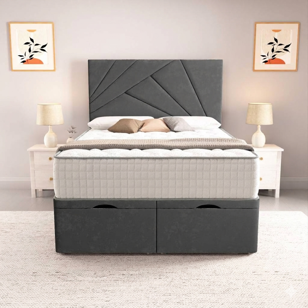 San Diego Ottoman Divan Bed - Steel Plush Velvet
