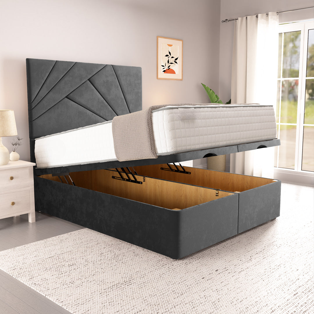San Diego Ottoman Divan Bed - Steel Plush Velvet