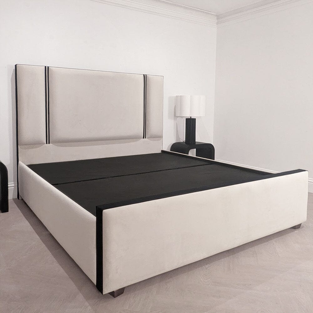Alessi Vanilla Velvet Luxury Bed with Contrast Black Piping