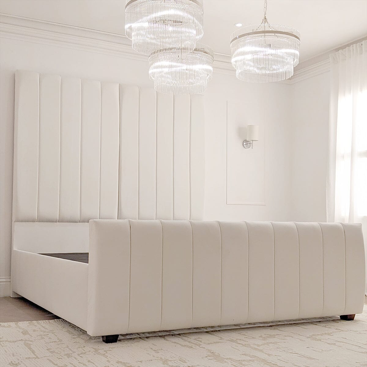 Zana Porcelain White Velvet Luxury Panelled Bed