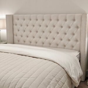Harper Classic Luxury Grey Tweed Buttoned Wing Chunky Ottoman Bed