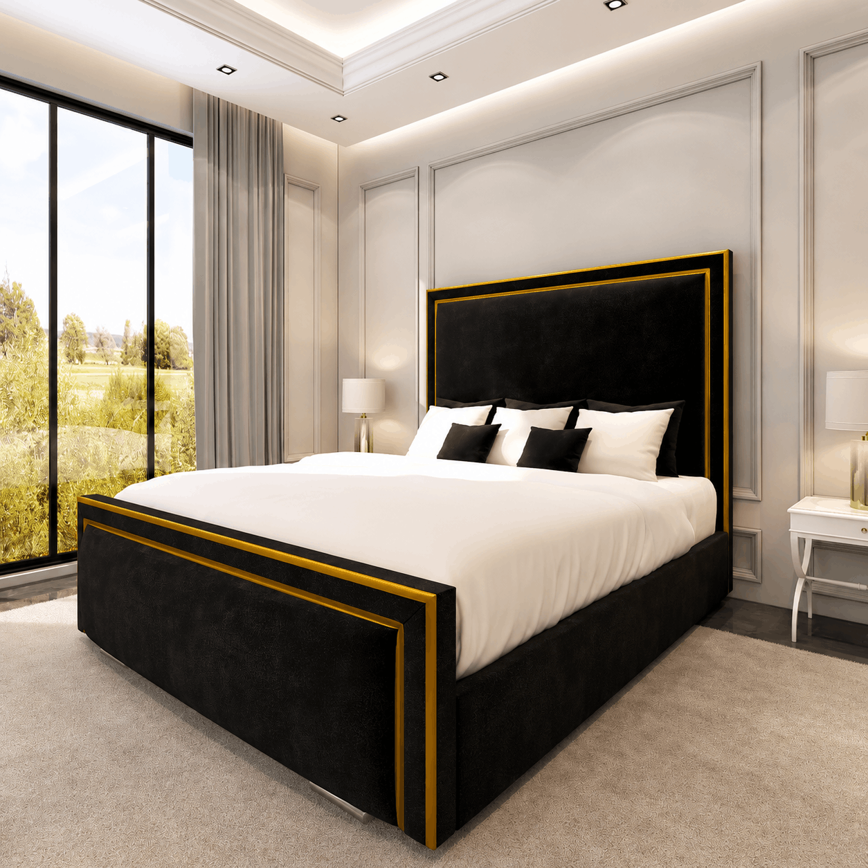 Golden Ibiza Linear Bed with Gold Fabric Lining